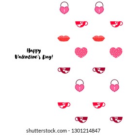 Valentine's Day, mug, lock, lips, heart, vector background