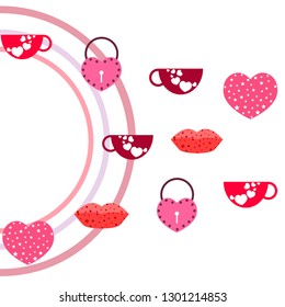 Valentine's Day, mug, lock, lips, heart, vector background