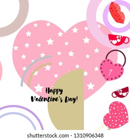 Valentine's Day, mug, lock, lips, heart, vector background