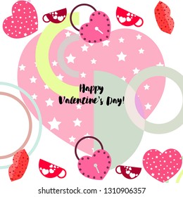 Valentine's Day, mug, lock, lips, heart, vector background