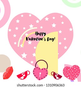 Valentine's Day, mug, lock, lips, heart, vector background