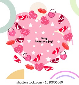 Valentine's Day, mug, lock, lips, heart, vector background
