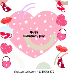 Valentine's Day, mug, lock, lips, heart, vector background