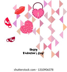 Valentine's Day, mug, lock, lips, heart, vector background