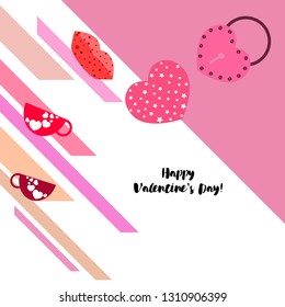 Valentine's Day, mug, lock, lips, heart, vector background