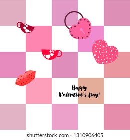 Valentine's Day, mug, lock, lips, heart, vector background
