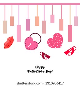 Valentine's Day, mug, lock, lips, heart, vector background