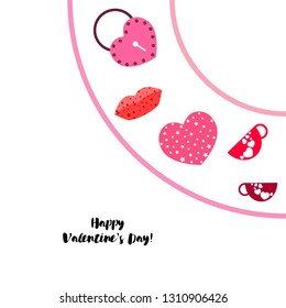 Valentine's Day, mug, lock, lips, heart, vector background