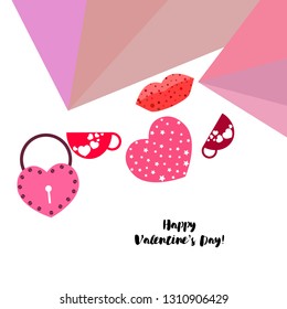 Valentine's Day, mug, lock, lips, heart, vector background
