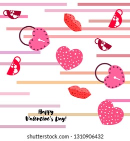 Valentine's Day, mug, lock, lips, heart, vector background