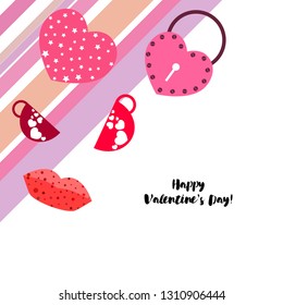 Valentine's Day, mug, lock, lips, heart, vector background