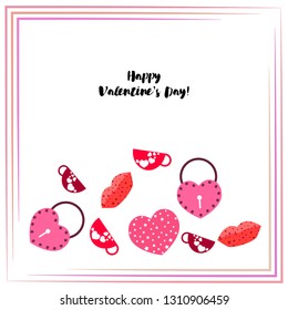 Valentine's Day, mug, lock, lips, heart, vector background
