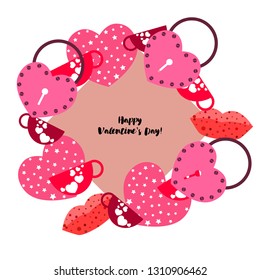 Valentine's Day, mug, lock, lips, heart, vector background