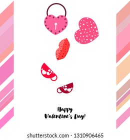 Valentine's Day, mug, lock, lips, heart, vector background