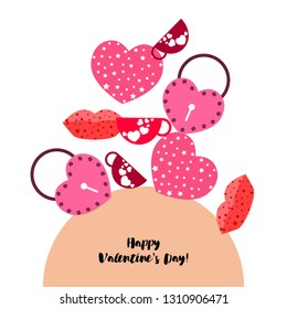Valentine's Day, mug, lock, lips, heart, vector background