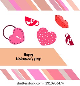 Valentine's Day, mug, lock, lips, heart, vector background