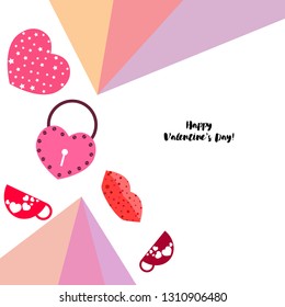 Valentine's Day, mug, lock, lips, heart, vector background