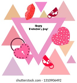 Valentine's Day, mug, lock, lips, heart, vector background