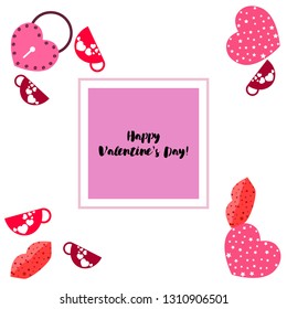 Valentine's Day, mug, lock, lips, heart, vector background