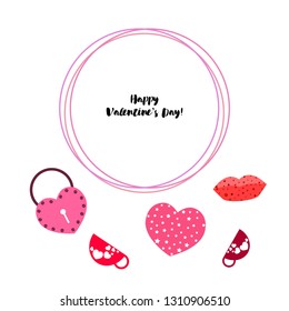 Valentine's Day, mug, lock, lips, heart, vector background