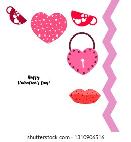 Valentine's Day, mug, lock, lips, heart, vector background