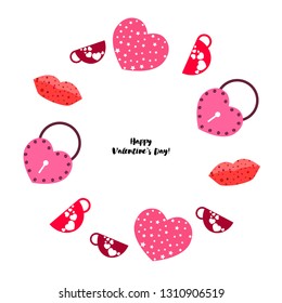 Valentine's Day, mug, lock, lips, heart, vector background