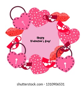 Valentine's Day, mug, lock, lips, heart, vector background