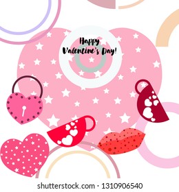 Valentine's Day, mug, lock, lips, heart, vector background