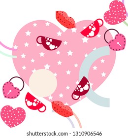 Valentine's Day, mug, lock, lips, heart, vector background