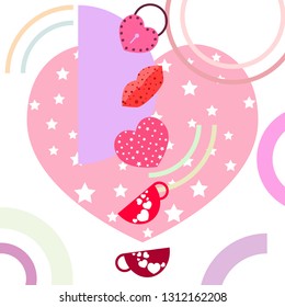 Valentine's Day, mug, lock, lips, heart, vector background