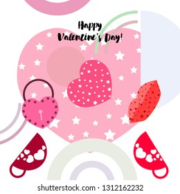 Valentine's Day, mug, lock, lips, heart, vector background