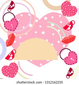 Valentine's Day, mug, lock, lips, heart, vector background
