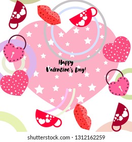 Valentine's Day, mug, lock, lips, heart, vector background