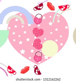 Valentine's Day, mug, lock, lips, heart, vector background