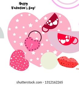 Valentine's Day, mug, lock, lips, heart, vector background
