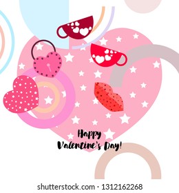 Valentine's Day, mug, lock, lips, heart, vector background
