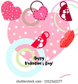 Valentine's Day, mug, lock, lips, heart, vector background