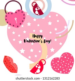 Valentine's Day, mug, lock, lips, heart, vector background