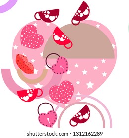 Valentine's Day, mug, lock, lips, heart, vector background