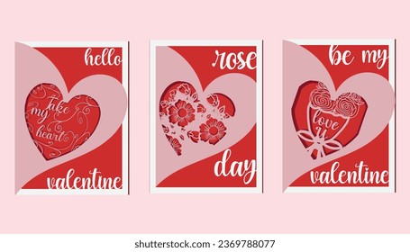 Valentine's day multilayer greeting card illustration.