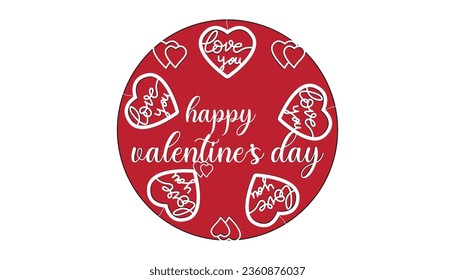 Ilustración de tarjetas de regalo redondas multicapa roja y blanca de San Valentín.