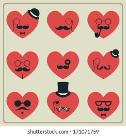 Valentine's Day mustached hearts set