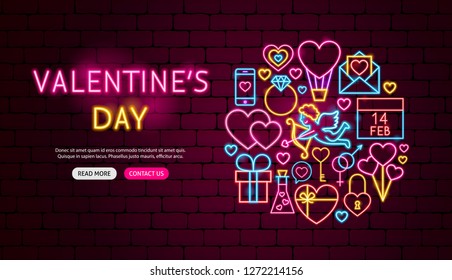 Valentine's Day Neon Banner Design. Vector Illustration of Love Promotion.