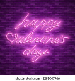 Valentines Day. Neon emblem. Bright signboard, light banner. Celebration. Heart with an arrow. Vector images