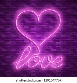 Valentines Day. Neon emblem. Bright signboard, light banner. Celebration. Heart with an arrow. Vector images