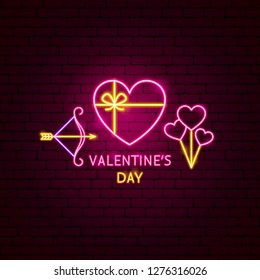 Valentines Day Neon Label. Vector Illustration of Romance Promotion.