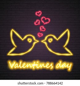 Valentines Day Neon Light Glowing with Love Bird Illustration