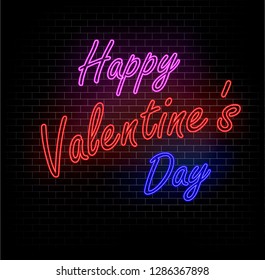 Valentine's day neon on a brick black wall