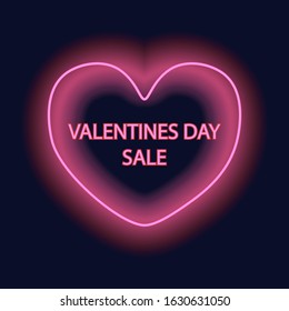 Valentines Day. Valentines Day neon sale banner sign.