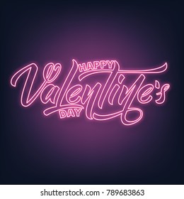 Valentines Day. Valentines Day neon script lettering. Valentine's Day neon sign.